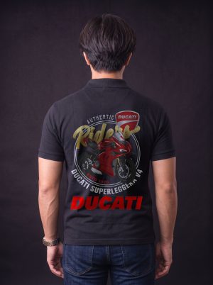 Polo Shirt Ducati Bahan Cotton Lacoste Piquee CVC Desain Gambar Dua Sisi Mesin DTF Terbaru